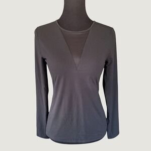 WHBM ForMe Long Sleeve Mesh Top, Black, Medium, Sexy Fitted Removable Cups